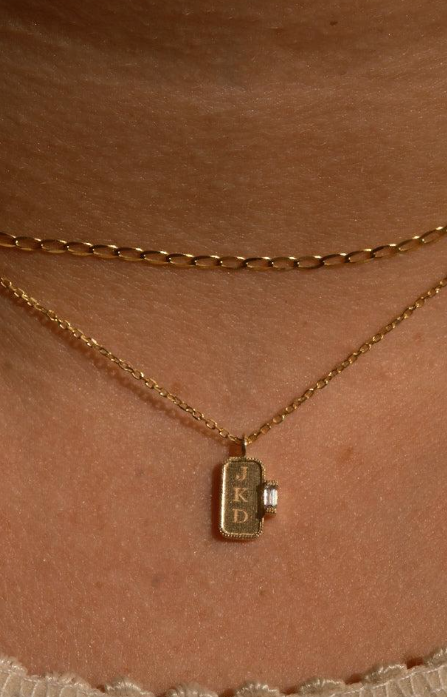 Personalised Rectangle Baguette Signet Necklace